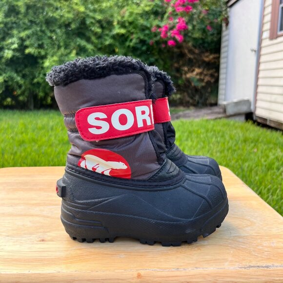 SOREL Kids' Snow Commander Boots in Black Red Size 9 - Picture 3 of 6